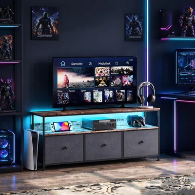 Imagen del producto de Cómoda INONEFT con iluminación LED y cajones de tela, armario-cómoda con estructura de metal, mueble de cajones, color , 108x29.8x57 cm