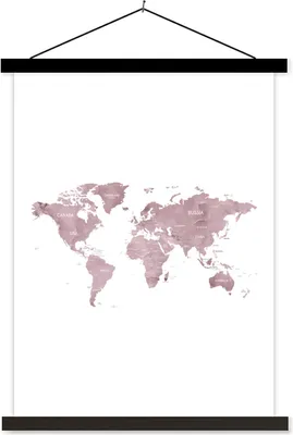 Produktbild von MuchoWow® Textilposter Weltkarte - Marmor - Rosa 60x80 cm mit schwarzem Rahmen - Plakathalter