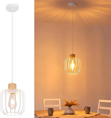 Produktbild von ZMH Esszimmer Pendelleuchte 1 flammig Esstisch Hängelampe E27 Weiß Hängeleuchte Holz Küchenlampe Küche Pendellampe für Kücheninsel Schlafzimmer