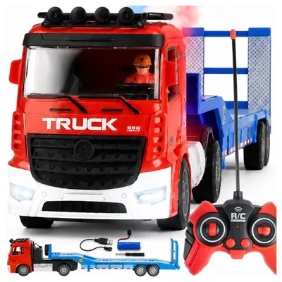 Produktbild von Malplay Ferngesteuertes LKW Spielzeug Auto RC Abschleppwagen mit Anhänger 1:20 2,4 GHz Rauch Wasserdampf LED Sound USB Akku