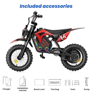 Zdjęcie produktu dla Elektryczny motocykl terenowy dla dzieci - model A14 - silnik 500W - akumulator litowo-jonowy 36V - prędkość do 25 km/h - opony terenowe o średnicy 36 cm - kolor: czerwony