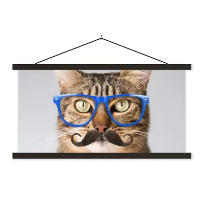 Produktbild von MuchoWow® Textilposter Katze - Brille - Schnauzbart - Hipster 60x30 cm mit schwarzem Rahmen - Textilien