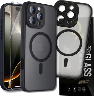 Zdjęcie produktu dla Etui do iphone 16 pro max magsafe czarne case pancerne osłona aparatu+szkło