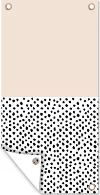 Produktbild von MuchoWow® 40x80 cm Outdoor-Poster Gartendeko Sichtschutz Garten Poster für den Garten  Polka dots - Weiß - Schwarz