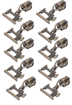 Produktbild von 10 Stück Zipper Pull Nähmaschine Metall Pulls Jacke Handwerk Handtaschen Gepäck KopfBronze