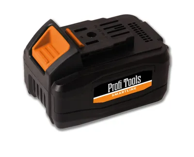 A black and orange battery pack for a power tool, shown against a white background.