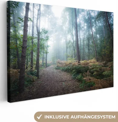 Produktbild von OneMillionCanvasses® - Leinwandbilder - 150x100 cm, Wald - Nebel - Weg, Wandbilder Kunstdruck Wanddekoration