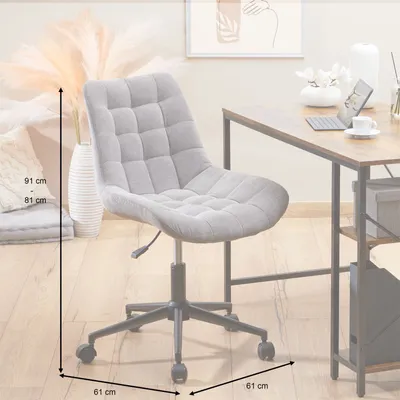Produktbild von Drehstuhl VASILO mit Cordstoff, Grau - Schreibtischstuhl höhenverstellbar mit Stoffbezug, bequem gepolstert, Metallgestell mit 5 Doppelrollen für Schlafzimmer, Büro oder Homeoffice
