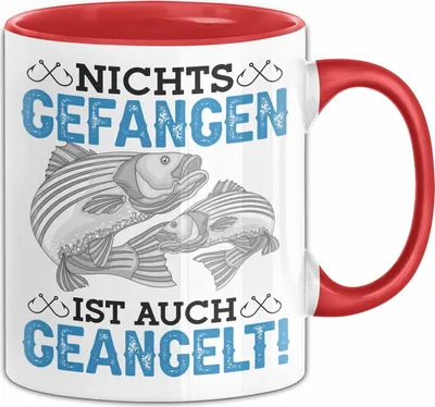 Produktbild von Angler Tasse Geschenk Hecht Nichts Gefangen Ist Auch Geangelt Geschenkidee Angeln (Rot)