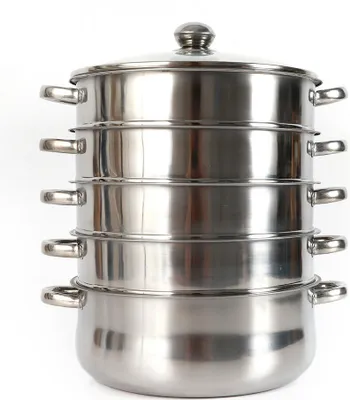 Obrázek produktu pro Parní hrnec 30 cm, nerezový, 5 pater, multifunkční, parní hrnec s odvětrávaným skleněným víkem