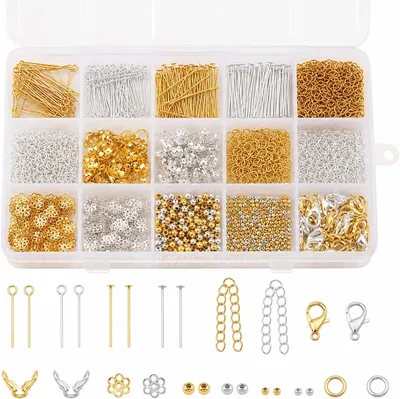 Image de Kit de fabrication de boucles d'oreilles, 1240 pièces, bijoux dorés et argentés, idéal pour les débutants, pour la création de bijoux