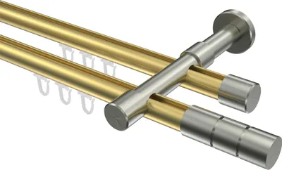 Produktbild von Interdeco Innenlaufstange / Gardinenstange mit Innenlauf Messing-Optik / Edelstahl-Optik, Typ Prestige Elanto (Rillenzylinder), 20 mm Ø 2-läufig, 400 cm