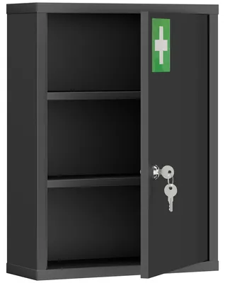 Produktbild von Medizinschrank zur Wandmontage mit Schloss, 3-stufiger Stahl-Wandschrank, 40 x 15 x 53,5 cm, Schwarz