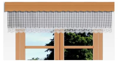 Produktbild von Querbehang Hannah mit Vogtländischer Spitze – hochwertige Landhaus-Gardine grau-weiß kariert | rustikaler Baumwollstoff blickdicht | Volant mit Reihband Höhe x Breite 30 x 300 cm