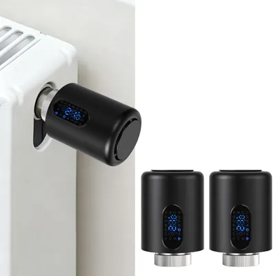 Obrázek produktu pro Eikuavons Chytrý termostat pro radiátory, WiFi, ovládání přes aplikaci, kompatibilní s platformami Smart Life/Tuya, 7 adaptérů pro ventily, černý, balení 2 kusů