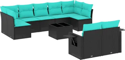 Produktbild von 10-teiliges Gartensofa-Set mit Kissen, schwarzes Polyrattan