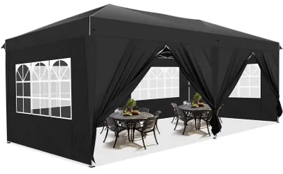Image de Tente de réception - Pavillon - Tente de fête - Tente pliante - Abri - Pliable - 3x6 mètres - 6 parois latérales