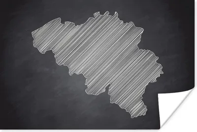 Produktbild von MuchoWow® Poster Schwarz-Weiß-Illustration von Belgien auf einer Kreidetafel 120x80 cm - Bilder