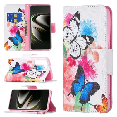 Productafbeelding van Telefoonschaal voor Samsung Galaxy S22 5G, beschermhoes, portemonnaiehoes, 360-graden hoes, etui, kleur: vlinders