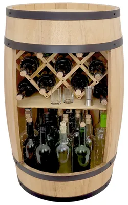 Immagine prodotto di Contenitore con portabottiglie. Barile in legno Hausbar 80 cm. Mobile bar rustico decorativo Portabottiglie – Barile. Birra alla spina, whisky bar