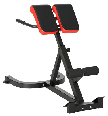 Image de Banc d'entraînement pour le dos, banc d'hyperextension, banc pour abdominaux en acier, rouge et noir | jusqu'à 11 kg | réglable en hauteur | 112 x 62 x 88 cm