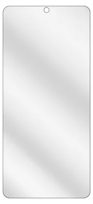 A clear screen protector for a smartphone, shown from the front.