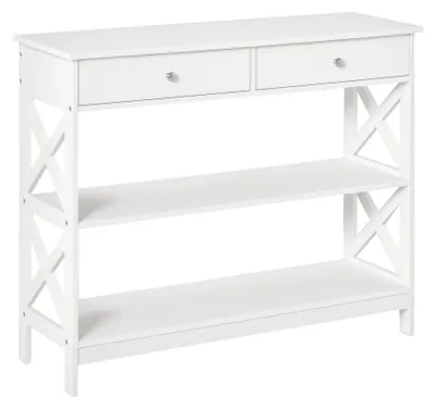 Produktbild von Konsolentisch fš¹r den Eingangsbereich mit 2 Schubladen und 2 Ablagen, modernes M?belstš¹ck mit kippsicheren Fš¹?en, 100 x 30,5 x 80 cm, wei?