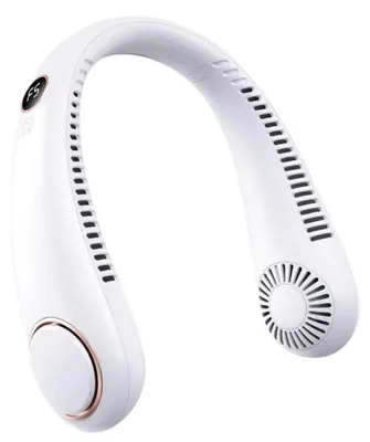 Produktbild von Tragbarer Nackenventilator, Digitalanzeige Halsventilator, Flexibles Silikon, 360° biegbar, Blattloser Ventilator, 5 Geschwindigkeit, Geräuscharm Weiß