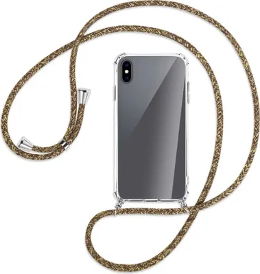 Produktbild von Handykette Backcover-Schutzhülle mit Band (Metall silberfarben) für Apple iPhone XS Max - braun+beige