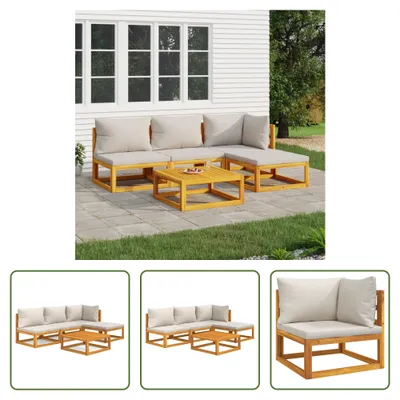 Produktbild von The Living Store 5-tlg. Garten-Lounge-Set mit Hellgrauen Kissen Massivholz