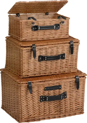 Image de Set de paniers en osier CampFeuer, 3 pièces, panier en osier avec couvercle, paniers pique-nique, valises décoratives, panier cadeau