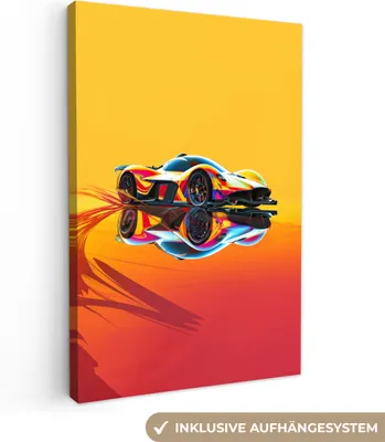 Produktbild von MuchoWow® - Leinwandbilder - Auto - Rennen - F1 - Jungen - Gelb - Rot, Wandbild, Wanddeko Bilder Wohnzimmer, 60x90 cm