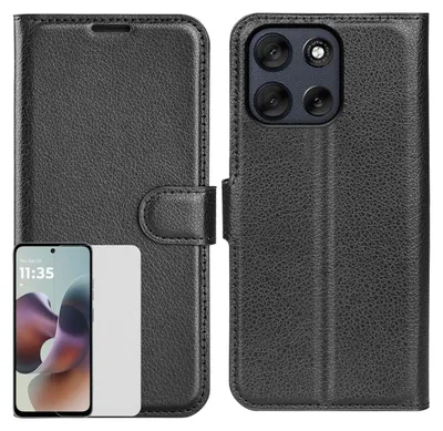 Obrázok produktu pre Pre Motorola Moto G86 5G Leatherette Book Wallet Puzdro na mobilný telefón Black + 9H tvrdené sklo