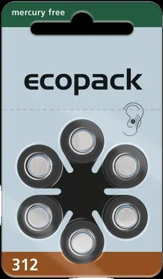 Produktbild von Ecopack 312 - Zink-Luft Hörgeräte Knopfzelle - 6er Pack
