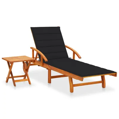 Image de vidaXL Bain de soleil avec table et support en bois massif d'acacia