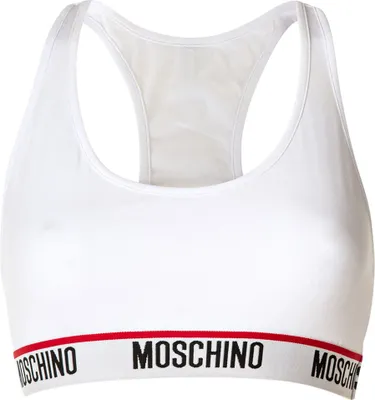 Produktbild von MOSCHINO Damen Bustier - Bra, Sport-BH, Racerback, Baumwolle Stretch, einfarbig Weiß XS
