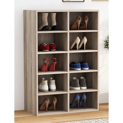 Produktbild von VCM Holz Schuhregal | Maße ca. H. 84 x B. 55 x T. 30 cm | Schuhkommode mit 10 Fächer | Schuhschrank - Hinsol M