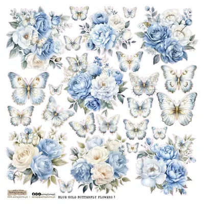 Produktbild von AUFKLEBER ScrapLove Dekor Stickers - Blue Gold Butterfly Flowers 1
