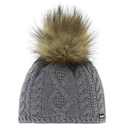 Produktbild von EISBÄR Nelia Lux Strick Mütze mit Kunstfell Bommel und Merino schwarz