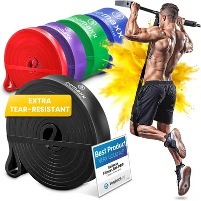 Productafbeelding van Pull Up Weerstandsband Elastiek band Fitness + Trainingsgids – Latex Optrek Powerband