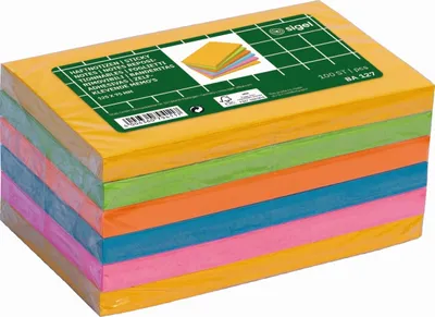 Produktbild von SIGEL BA127 Haftnotizen - 80% Klebefläche - rechteckig - 125x75 mm - gelb, grün, orange, pink, blau - 600 Blatt