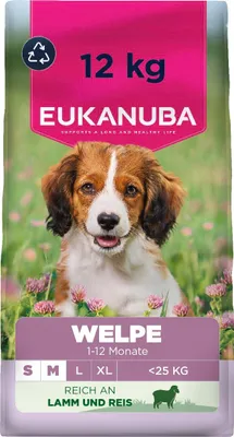 Produktbild von Eukanuba Welpenfutter Lamm und Reis für kleine und mittelgroße Rassen 12 kg