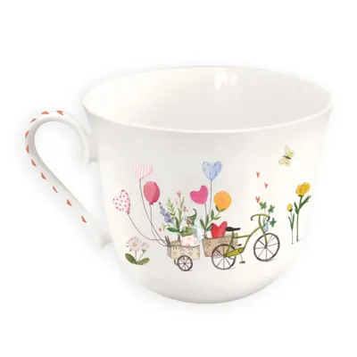 Produktbild von Grätz Verlag - Silke Leffler - Porzellantasse / Teetasse - Auf ins Glück - Fahrrad, Blumen, Elfen, Ballons