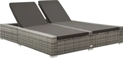 Produktbild von Doppel-Sonnenliege Poly Rattan Grau
