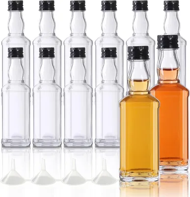 Produktbild von Kleine Glasflaschen 50 ml, 12 Stück, Schraubverschluss, Für Liköre, Mit Trichter