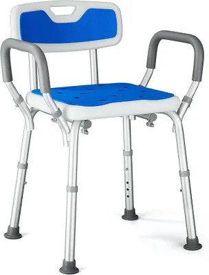 Produktbild von Duschstuhl für Senioren mit Abnehmbarer Armlehnen und Rückenlehne, rutschfest Duschhocker 6-stufig Höhenverstellbarer Badhocker Badsitz Badstuhl Anti-Rutsch Gummifüßen, belastbar bis 180kg