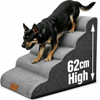 Obrázek produktu pro Schůdek pro psy, 5 schodů, výška 62 cm, vhodný pro malé psy, vysoce hustá pěna, omyvatelný potah, protiskluzová základna