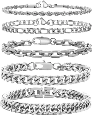 Produktbild von 5-teiliges Armband-Set, dicke Hohlkette, Uni-Hip-Hop-Handgelenkschmuck, galvanisierter Titanstahl, Club-Party-Armreif mit Karabinerverschluss
