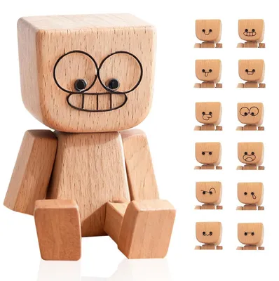 Produktbild von Wackelfigur Auto Holzfigur mit 12 magnetischen Ausdrücken Braun