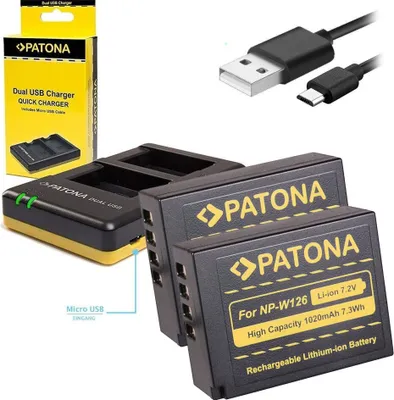 Produktbild von PATONA Ladegerät Foto Dual Schnell Fuji NP-W126 + 2x Batterie 1020mAh USB